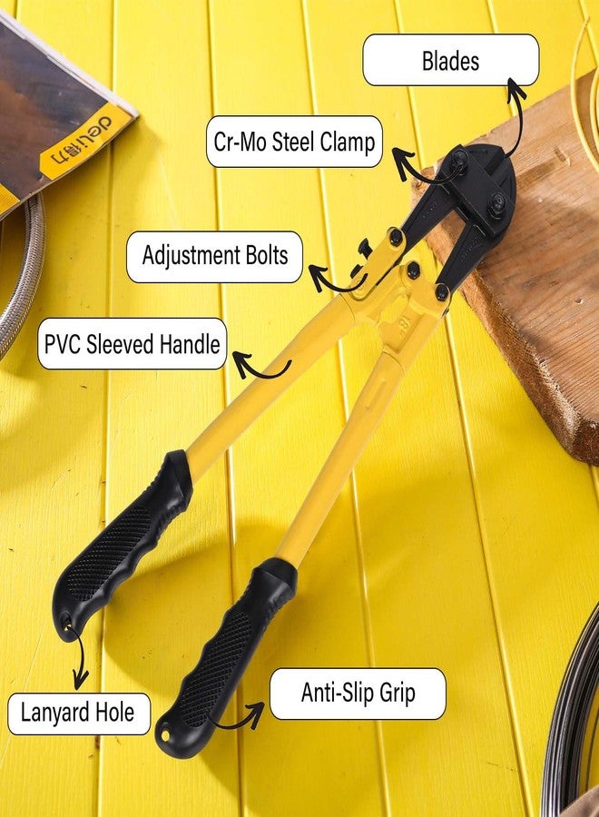 ديلي قاطع براغي ديلي DL2618 مقاس 18 بوصة، أداة قطع براغي شديدة التحمل مصنوعة من فولاذ الكروم والموليبدينوم، مزودة بغطاء عازل سميك من مادة PVC، سهلة الضبط، حافة قطع مطروقة ومقساة ومُعالجة حرارياً - Image 4